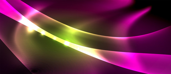 Abstract background. Shiny design neon waves with light effects, techno trendy design. Vector Illustration For Wallpaper, Banner, Background, Card, Book Illustration, landing page