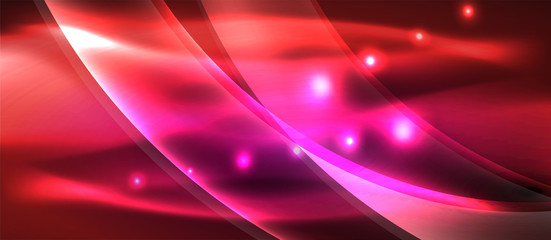 Abstract background. Shiny design neon waves with light effects, techno trendy design. Vector Illustration For Wallpaper, Banner, Background, Card, Book Illustration, landing page