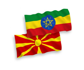 Flags of Ethiopia and North Macedonia on a white background