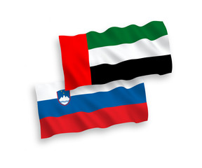 Fototapeta premium Flags of Slovenia and United Arab Emirates on a white background