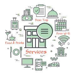 Vector hotel service square concept - Hotel Online Service