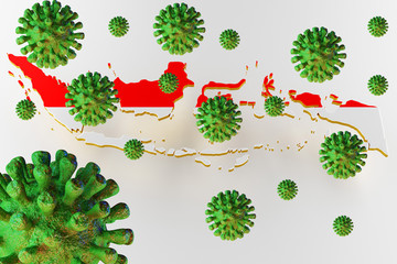 Contagious HIV AIDS, Flur or Coronavirus with Indonesia map. Coronavirus from china. 3D rendering