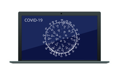 Notebook with coronavirus image at the screen