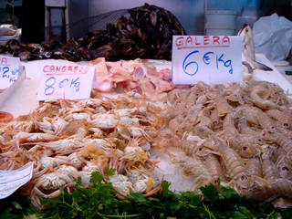 venta de mariscos en el mercado de Valencia