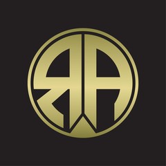 RA Logo monogram circle with piece ribbon style on gold colors
