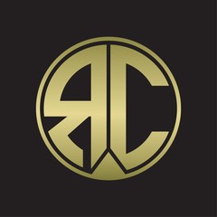 RC Logo monogram circle with piece ribbon style on gold colors
