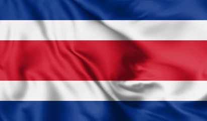 Fototapeta premium Costa Rica flag blowing in the wind. Background silk texture. 3d illustration.