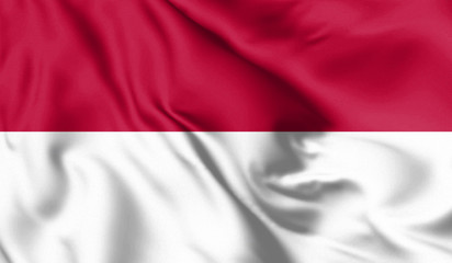 Indonesia flag blowing in the wind. Background silk texture. 3d illustration.