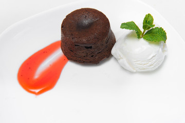 Chocolate fondant with ice cream