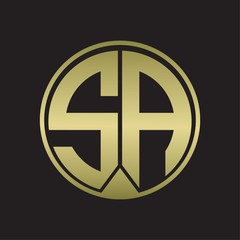 SA Logo monogram circle with piece ribbon style on gold colors