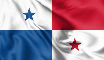 Panama flag blowing in the wind. Background silk texture. 3d illustration.