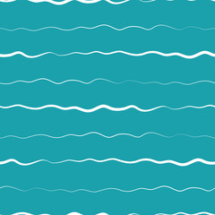 Wavy lines seamless vector pattern background. Thin hand drawn uneven doodle style horizontal sea waves backdrop. Abstract marine geometric stripe all over print. For water, summer vacation concept