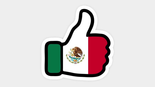 Drawing, animation is in form of like, heart, chat, thumb up with the image of Mexico flag . White background