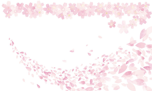 水彩風　淡いピンクの桜吹雪3