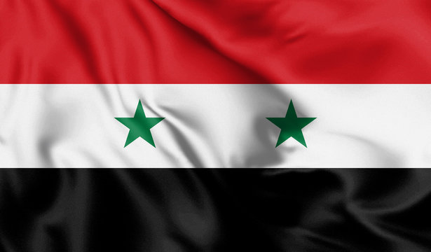Syria flag blowing in the wind. Background silk texture. 3d illustration.