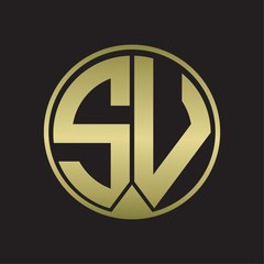 SV Logo monogram circle with piece ribbon style on gold colors