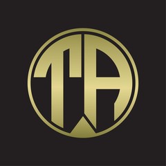 TA Logo monogram circle with piece ribbon style on gold colors
