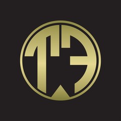 TF Logo monogram circle with piece ribbon style on gold colors