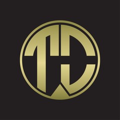 TO Logo monogram circle with piece ribbon style on gold colors