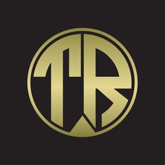 TR Logo monogram circle with piece ribbon style on gold colors