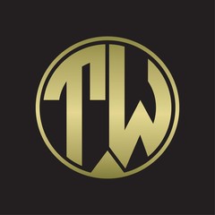 TW Logo monogram circle with piece ribbon style on gold colors