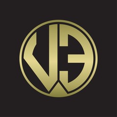 VE Logo monogram circle with piece ribbon style on gold colors