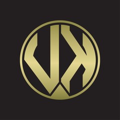 VK Logo monogram circle with piece ribbon style on gold colors