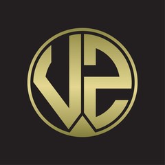 VZ Logo monogram circle with piece ribbon style on gold colors