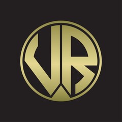 VR Logo monogram circle with piece ribbon style on gold colors