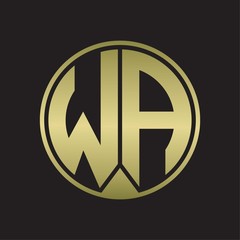WA Logo monogram circle with piece ribbon style on gold colors