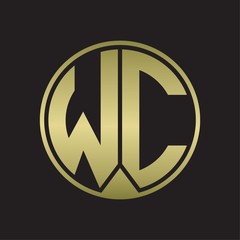 WC Logo monogram circle with piece ribbon style on gold colors