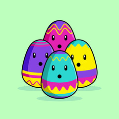 group of vector character egg easter with smily face