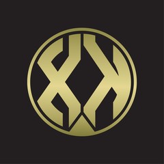 XK Logo monogram circle with piece ribbon style on gold colors