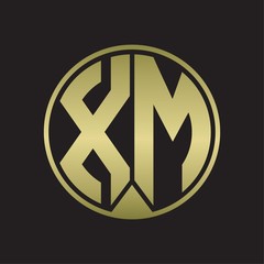 XM Logo monogram circle with piece ribbon style on gold colors