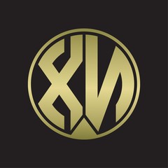 XN Logo monogram circle with piece ribbon style on gold colors