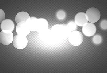 Light abstract glowing bokeh lights effect isolated on transparent background. 