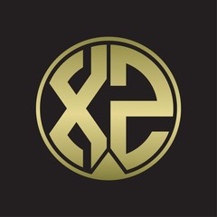 XZLogo monogram circle with piece ribbon style on gold colors