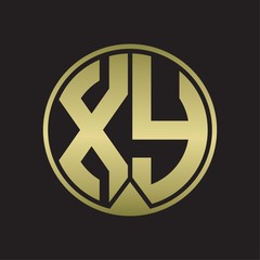 XY Logo monogram circle with piece ribbon style on gold colors