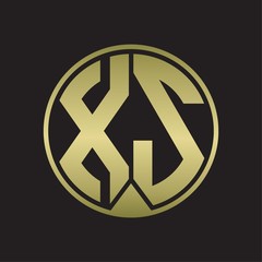 XS Logo monogram circle with piece ribbon style on gold colors