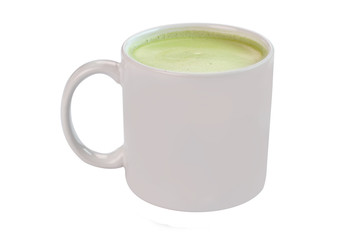 Isolate Hot Green Tea Matcha Latte Mug Cup on White background with clpiing Path