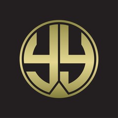 YY Logo monogram circle with piece ribbon style on gold colors