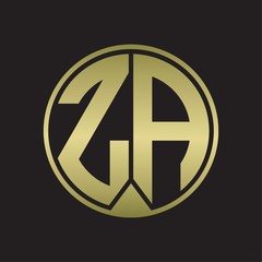 ZA Logo monogram circle with piece ribbon style on gold colors