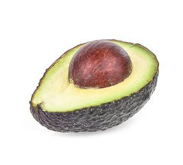 Avocado cut in half isolated on white background
