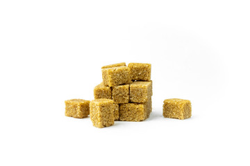 Heap of brown sugar, isolated on white background