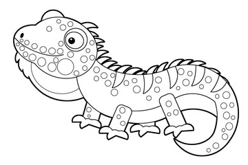 cartoon sketchbook american happy and funny lizard iguana isolated on white background- illustration