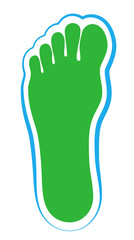 Green footprint, ecological footprint. Symbol for ecology, natural environment and low energy consumption. Natural green logo with water blue frame. Isolated vector on white.