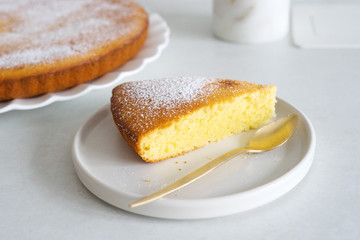 Slice of homemade sweet semolina cake