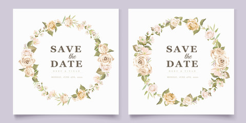 elegant wedding invitation card with floral and leaves