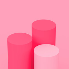 3d white pink rose cylinder podium minimal studio background. Abstract 3d pastel color geometric shape object illustration render. Display for cosmetic perfume fashion product.