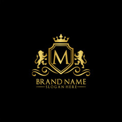 Lion Logo with Letter in Royal Shield Vector Logo